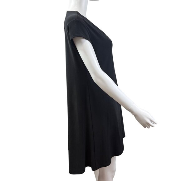 Sympli Button-Up Dress Womens 14 Black Short Sleeve V-Neck Tunic Style - Picture 2 of 5